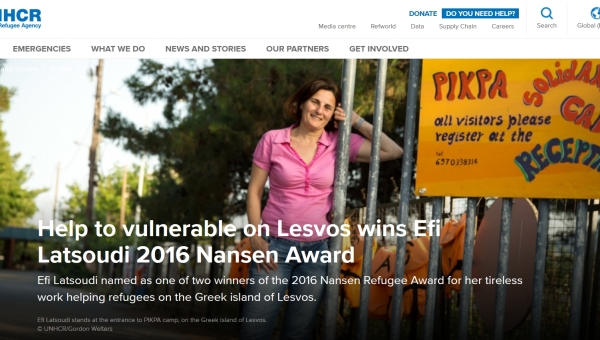 Help to vulnerable on Lesvos wins Efi Latsoudi 2016 Nansen Award